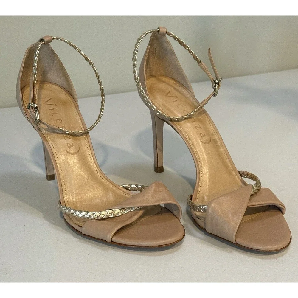 Vicenza Womens Strappy Heel Leather Sandals US 8 Sand Stiletto Sexy